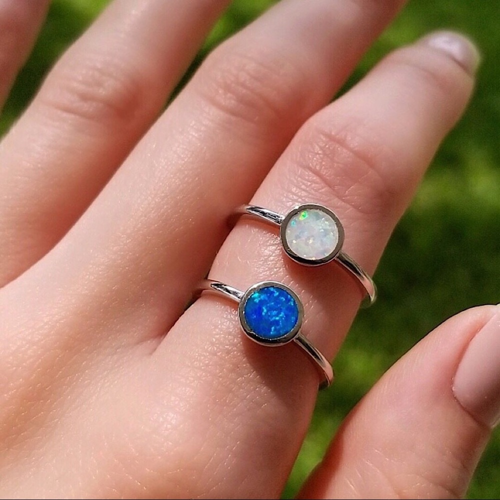 Sterling Silver Round Opal Ring - Picture 3 of 5